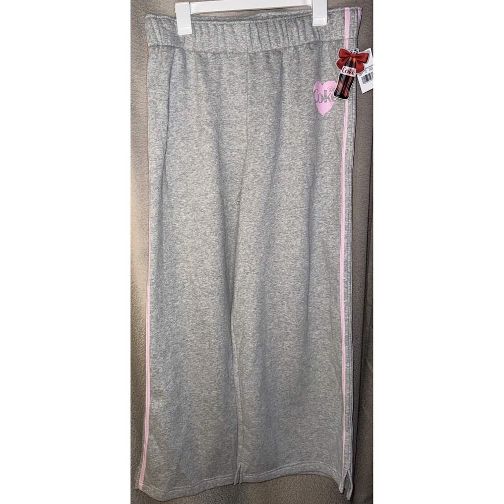 Target Diet Coke Pink Striped‎ Cozy Ribbon Fleece Sweatpants Large Gray